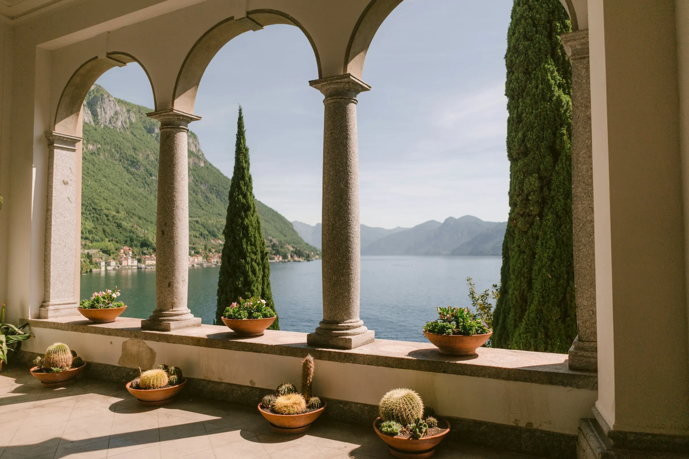 Arcaded loggia overlooking Lake Como